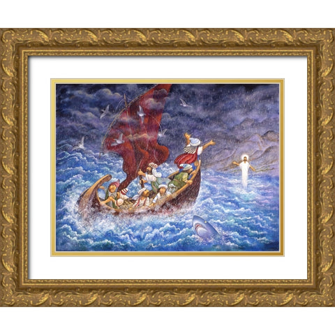 Calming Sea Gold Ornate Wood Framed Art Print with Double Matting by Bell, Bill