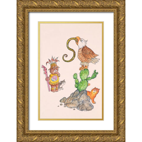 Cat History 2 Gold Ornate Wood Framed Art Print with Double Matting by Bell, Bill