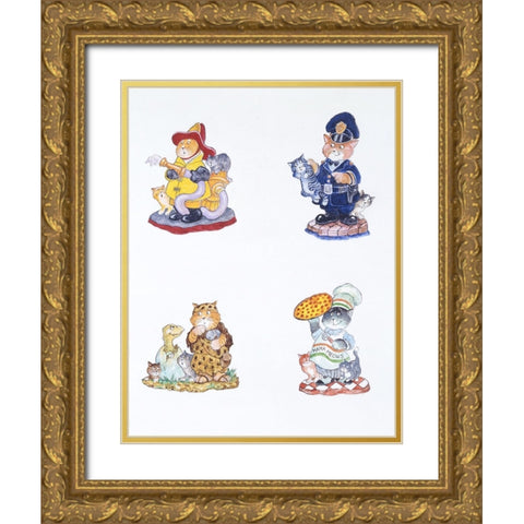 Cat History 3 Gold Ornate Wood Framed Art Print with Double Matting by Bell, Bill