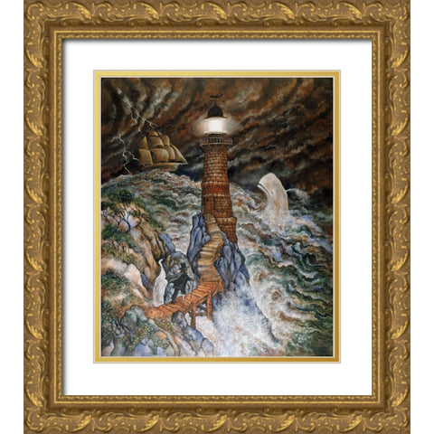 Ahabs Light Gold Ornate Wood Framed Art Print with Double Matting by Bell, Bill