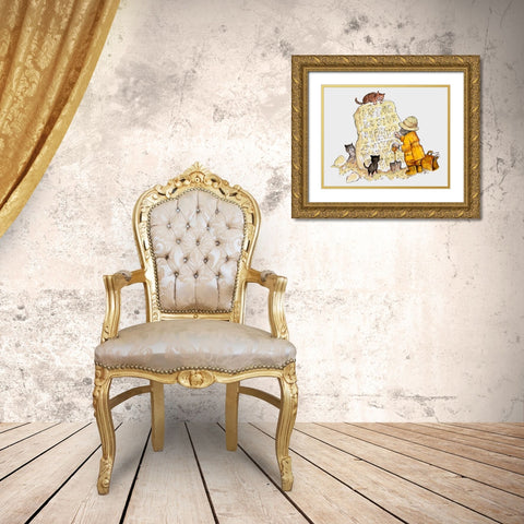 Cat Archaeology Gold Ornate Wood Framed Art Print with Double Matting by Bell, Bill
