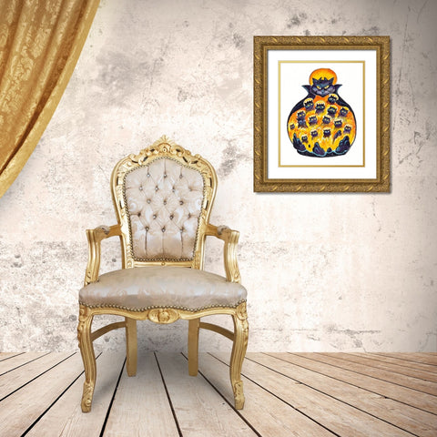 Holloween Cats Gold Ornate Wood Framed Art Print with Double Matting by Bell, Bill