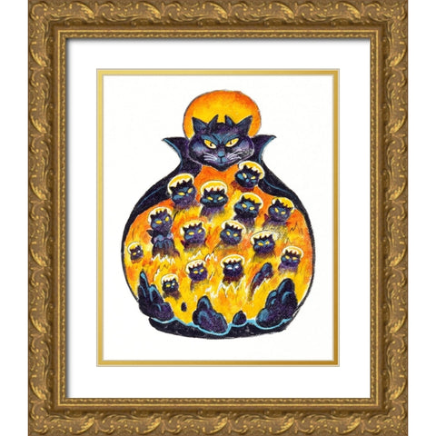 Holloween Cats Gold Ornate Wood Framed Art Print with Double Matting by Bell, Bill