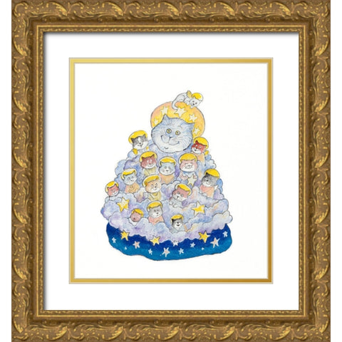 The Angel Cats Gold Ornate Wood Framed Art Print with Double Matting by Bell, Bill
