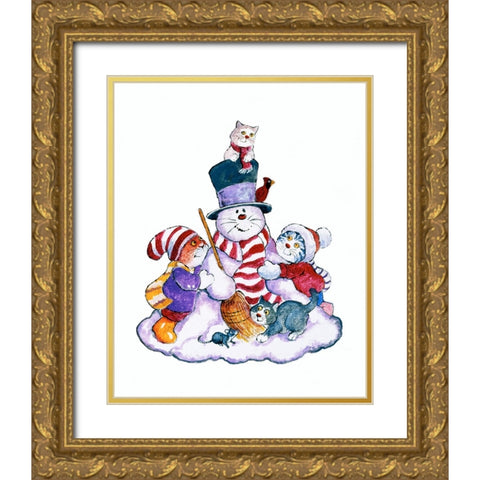 Winter Cats Gold Ornate Wood Framed Art Print with Double Matting by Bell, Bill