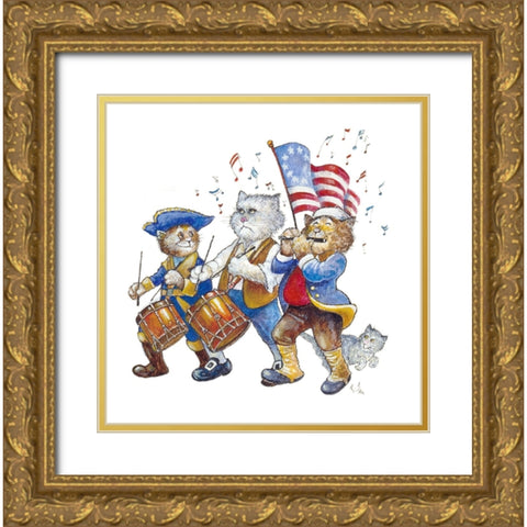 Revolutionary Cats Gold Ornate Wood Framed Art Print with Double Matting by Bell, Bill
