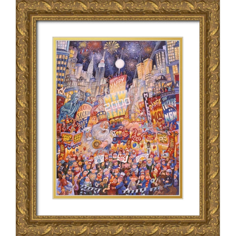 Happy New Year 2000 Gold Ornate Wood Framed Art Print with Double Matting by Bell, Bill
