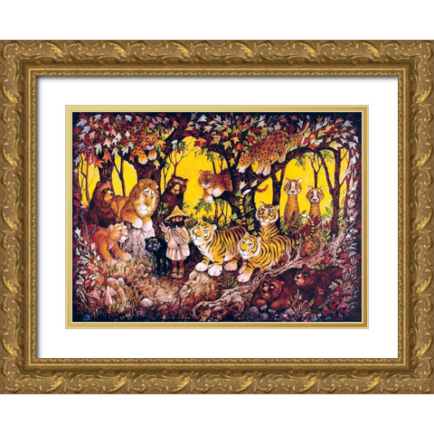 Noah - Lions-Tigers-Bears Gold Ornate Wood Framed Art Print with Double Matting by Bell, Bill