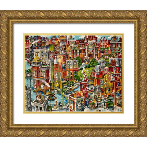 Cat City Gold Ornate Wood Framed Art Print with Double Matting by Bell, Bill