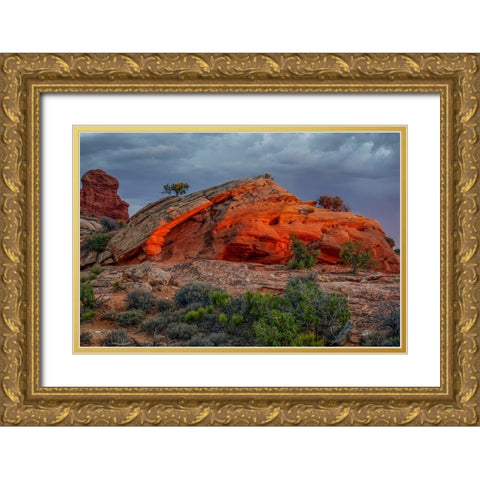 A Glowing Rock At Sunset Gold Ornate Wood Framed Art Print with Double Matting by Sherrell, Bill