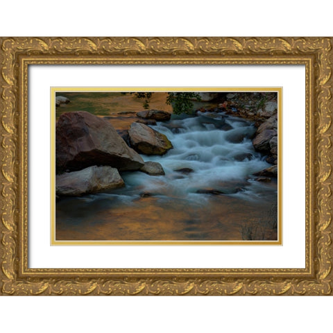 Cascading Water Gold Ornate Wood Framed Art Print with Double Matting by Sherrell, Bill