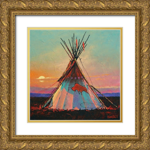 One Buffalo Gold Ornate Wood Framed Art Print with Double Matting by Langton, Bruce