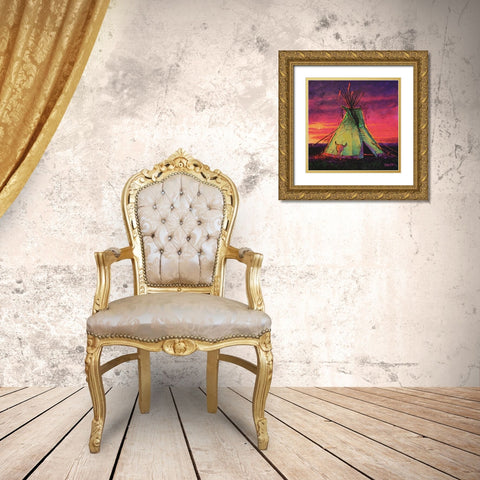 Sunset Tipi Gold Ornate Wood Framed Art Print with Double Matting by Langton, Bruce