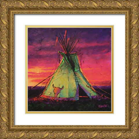 Sunset Tipi Gold Ornate Wood Framed Art Print with Double Matting by Langton, Bruce