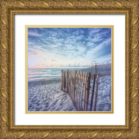 Daybreak on the Dunes Pale Blues in Square Gold Ornate Wood Framed Art Print with Double Matting by Celebrate Life Gallery