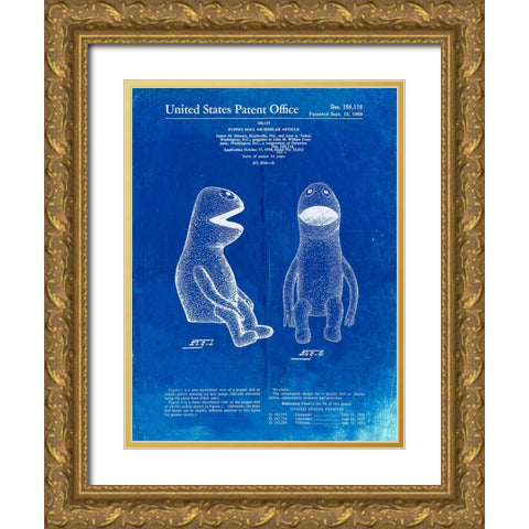 PP2-Faded Blueprint Wilkins Coffee Muppet Patent Poster Gold Ornate Wood Framed Art Print with Double Matting by Borders, Cole