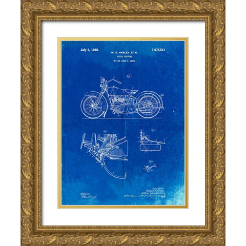 PP10-Faded Blueprint Harley Davidson Model JD Patent Poster Gold Ornate Wood Framed Art Print with Double Matting by Borders, Cole