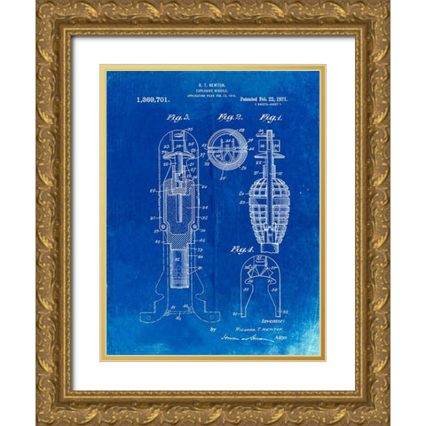 PP12-Faded Blueprint Explosive Missile Patent Poster Gold Ornate Wood Framed Art Print with Double Matting by Borders, Cole