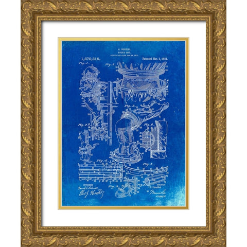 PP32-Faded Blueprint Houdini Diving Suit Patent Poster Gold Ornate Wood Framed Art Print with Double Matting by Borders, Cole