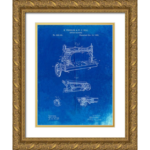 PP37-Faded Blueprint Wheeler And Wilson Sewing Machine Patent Poster Gold Ornate Wood Framed Art Print with Double Matting by Borders, Cole