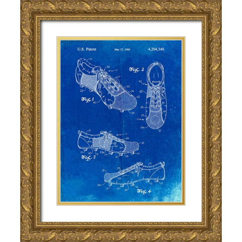 PP55-Faded Blueprint Soccer Cleats Poster Gold Ornate Wood Framed Art Print with Double Matting by Borders, Cole