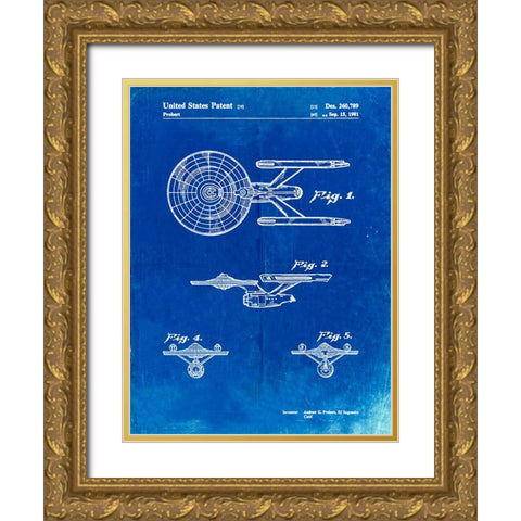 PP56-Faded Blueprint Starship Enterprise Patent Poster Gold Ornate Wood Framed Art Print with Double Matting by Borders, Cole
