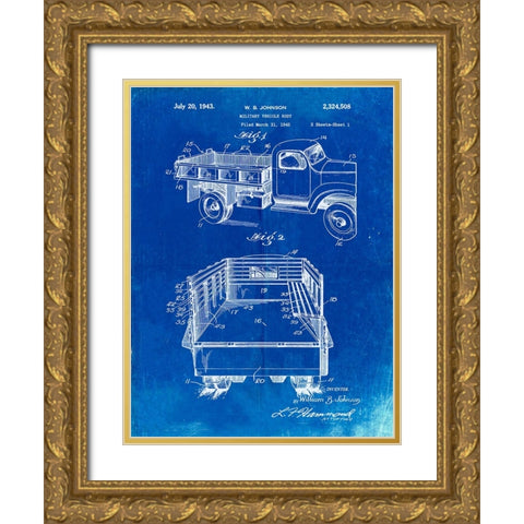 PP59-Faded Blueprint Army Troops Transport Truck Patent Poster Gold Ornate Wood Framed Art Print with Double Matting by Borders, Cole