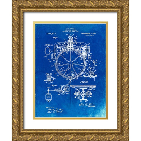 PP67-Faded Blueprint Gyrocompass Patent Poster Gold Ornate Wood Framed Art Print with Double Matting by Borders, Cole