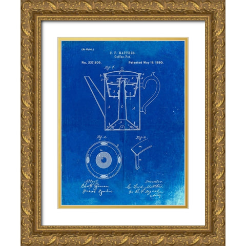 PP78-Faded Blueprint Coffee Percolator 1880 Patent Art Gold Ornate Wood Framed Art Print with Double Matting by Borders, Cole