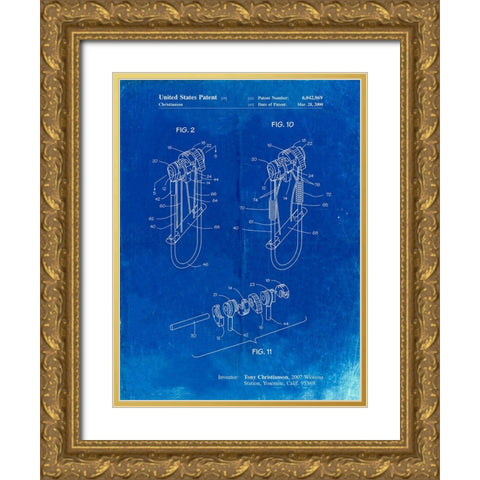 PP81-Faded Blueprint Rock Climbing Camalot Patent Poster Gold Ornate Wood Framed Art Print with Double Matting by Borders, Cole