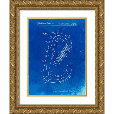 PP83-Faded Blueprint Oval Carabiner Patent Poster Gold Ornate Wood Framed Art Print with Double Matting by Borders, Cole