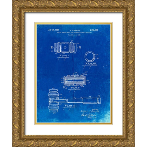 PP85-Faded Blueprint Gavel 1953 Patent Poster Gold Ornate Wood Framed Art Print with Double Matting by Borders, Cole