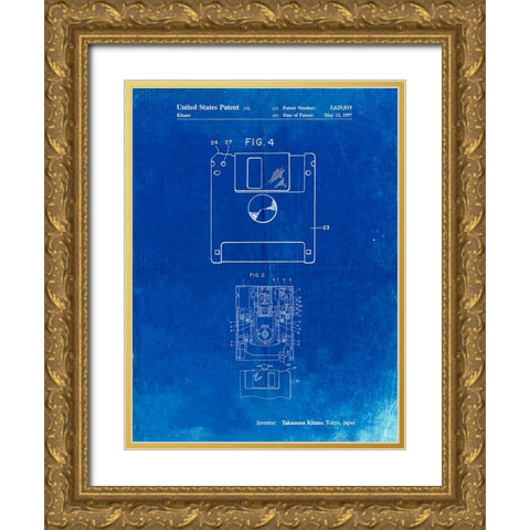 PP87-Faded Blueprint 3 1/2 Inch Floppy Disk Patent Poster Gold Ornate Wood Framed Art Print with Double Matting by Borders, Cole