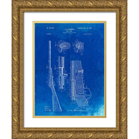 PP93-Faded Blueprint Browning Bolt Action Gun Patent Poster Gold Ornate Wood Framed Art Print with Double Matting by Borders, Cole