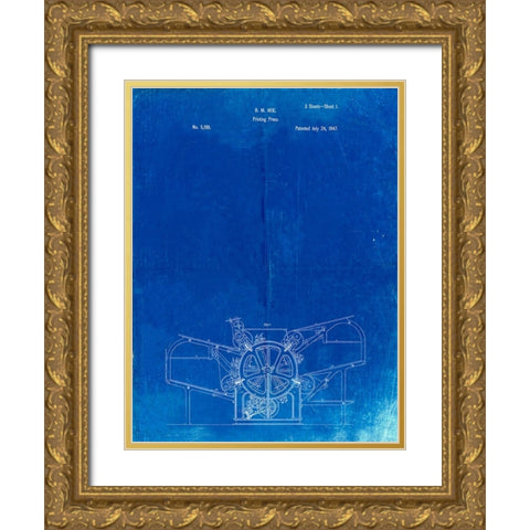 PP213-Faded Blueprint Printing Press Patent Poster Gold Ornate Wood Framed Art Print with Double Matting by Borders, Cole