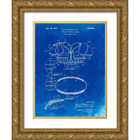 PP219-Faded Blueprint Football Shoulder Pads 1925 Patent Poster Gold Ornate Wood Framed Art Print with Double Matting by Borders, Cole