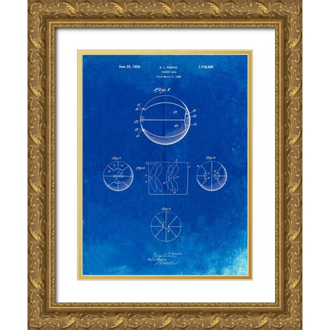 PP222-Faded Blueprint Basketball 1929 Game Ball Patent Poster Gold Ornate Wood Framed Art Print with Double Matting by Borders, Cole