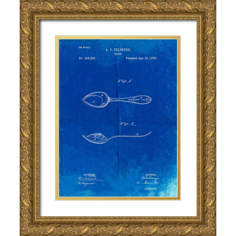 PP236-Faded Blueprint Training Spoon Patent Poster Gold Ornate Wood Framed Art Print with Double Matting by Borders, Cole