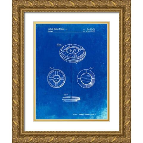 PP253-Faded Blueprint Simon Patent Poster Gold Ornate Wood Framed Art Print with Double Matting by Borders, Cole