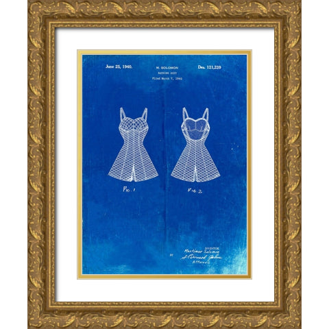 PP254-Faded Blueprint Bathing Suit Patent Poster Gold Ornate Wood Framed Art Print with Double Matting by Borders, Cole