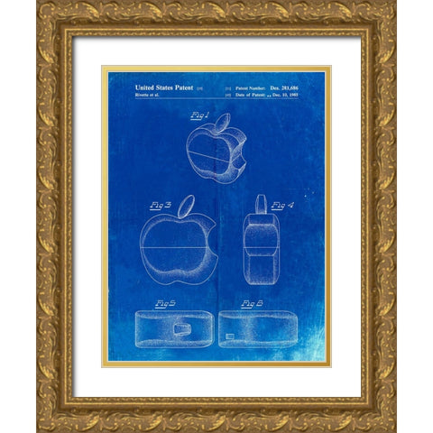 PP260-Faded Blueprint Apple Logo Flip Phone Patent Poster Gold Ornate Wood Framed Art Print with Double Matting by Borders, Cole