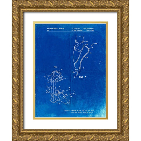 PP268-Faded Blueprint Ballet Shoe Patent Poster Gold Ornate Wood Framed Art Print with Double Matting by Borders, Cole