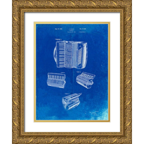 PP283-Faded Blueprint Accordion Patent Poster Gold Ornate Wood Framed Art Print with Double Matting by Borders, Cole