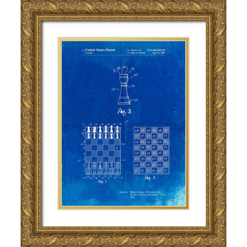 PP286-Faded Blueprint Speed Chess Game Patent Poster Gold Ornate Wood Framed Art Print with Double Matting by Borders, Cole