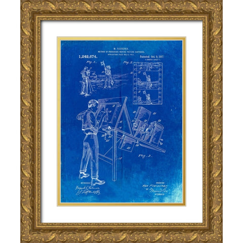 PP293-Faded Blueprint Cartoon Method Patent Poster Gold Ornate Wood Framed Art Print with Double Matting by Borders, Cole