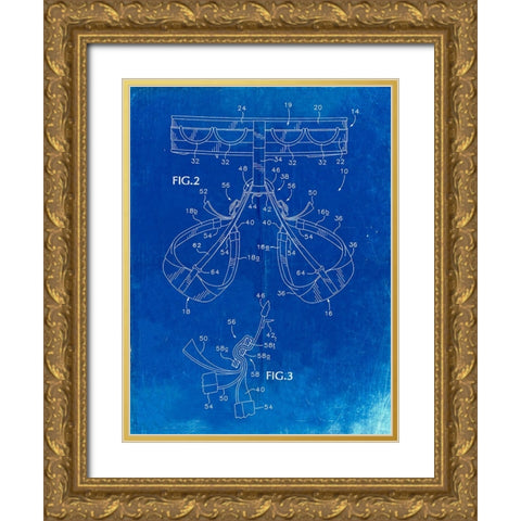 PP297-Faded Blueprint Rock Climbing Harness Patent Poster Gold Ornate Wood Framed Art Print with Double Matting by Borders, Cole