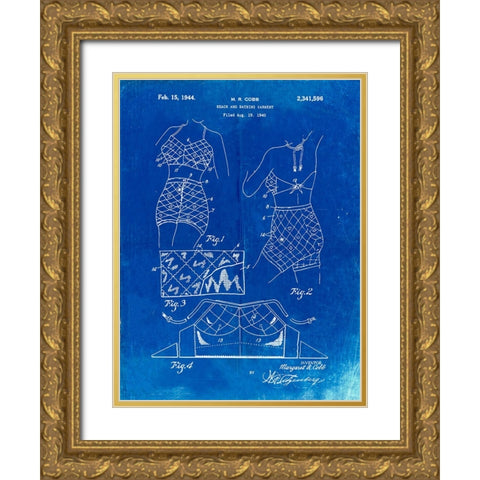PP325-Faded Blueprint Bathing Suit 1940 Poster Gold Ornate Wood Framed Art Print with Double Matting by Borders, Cole