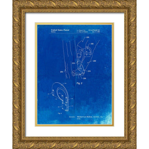 PP340-Faded Blueprint Pole Climber Knee Pads Patent Poster Gold Ornate Wood Framed Art Print with Double Matting by Borders, Cole