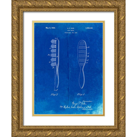 PP352-Faded Blueprint Wooden Hair Brush 1933 Patent Poster Gold Ornate Wood Framed Art Print with Double Matting by Borders, Cole