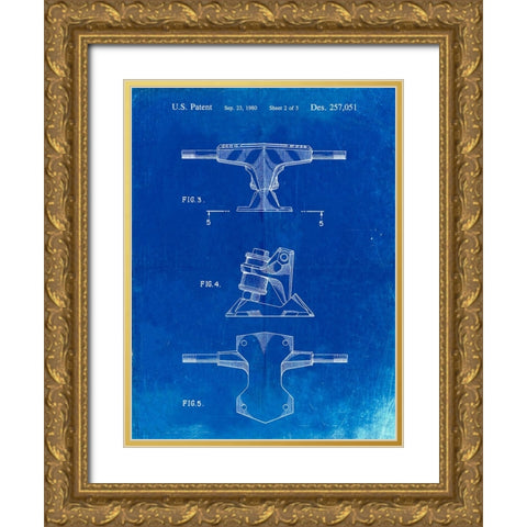 PP385-Faded Blueprint Skateboard Trucks Patent Poster Gold Ornate Wood Framed Art Print with Double Matting by Borders, Cole